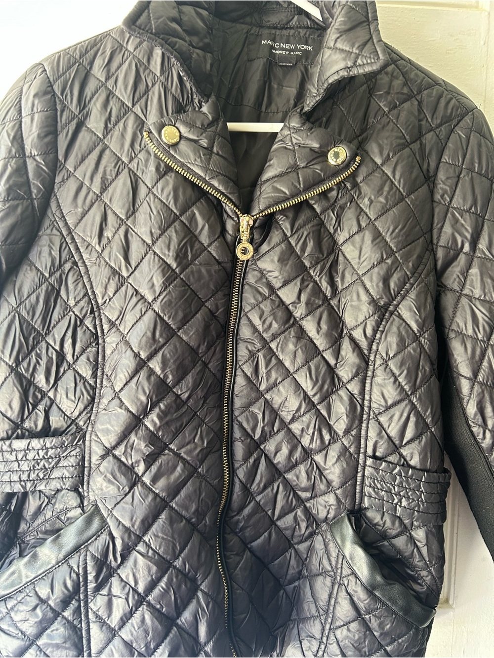 Marc New York Black Quilted Puffer Jacket with Gold Hardware